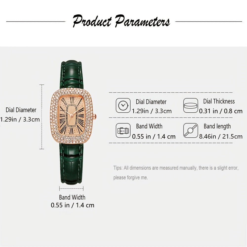 Small green watch light luxury women's pigeon egg case full of diamonds British belt watch fashion alloy bracelet watch set