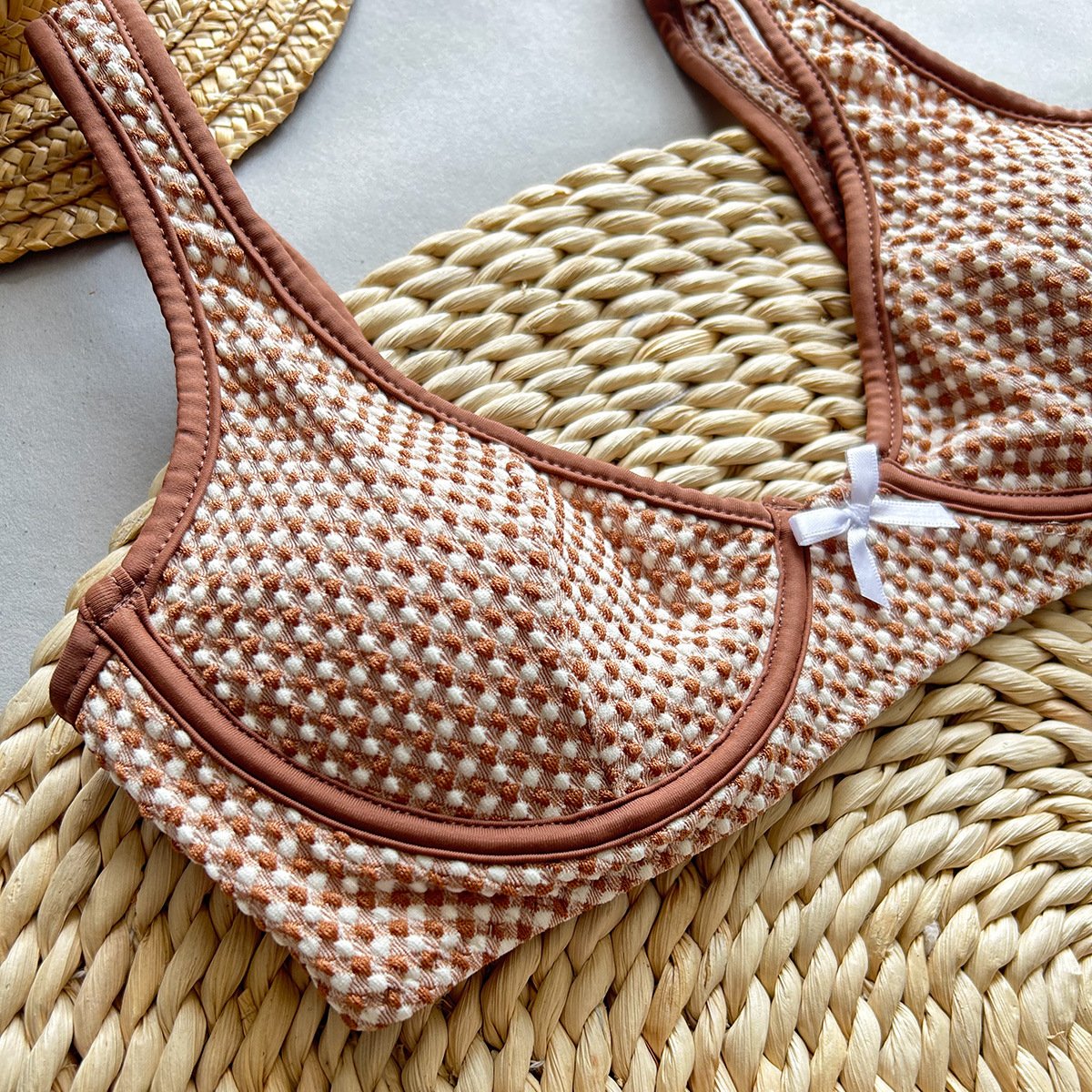 STOCK Gingham Print Underwire Women Swimwear Brazilian Designer Bikini Set