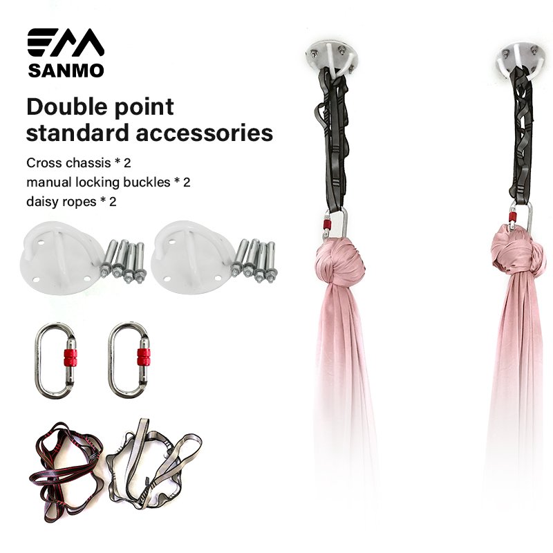 Aerial yoga accessories for Steel Carabiners,horn ring hoop, daisy rope, flat belt,rotating ring and Yoga Trapeze Ceiling Hooks