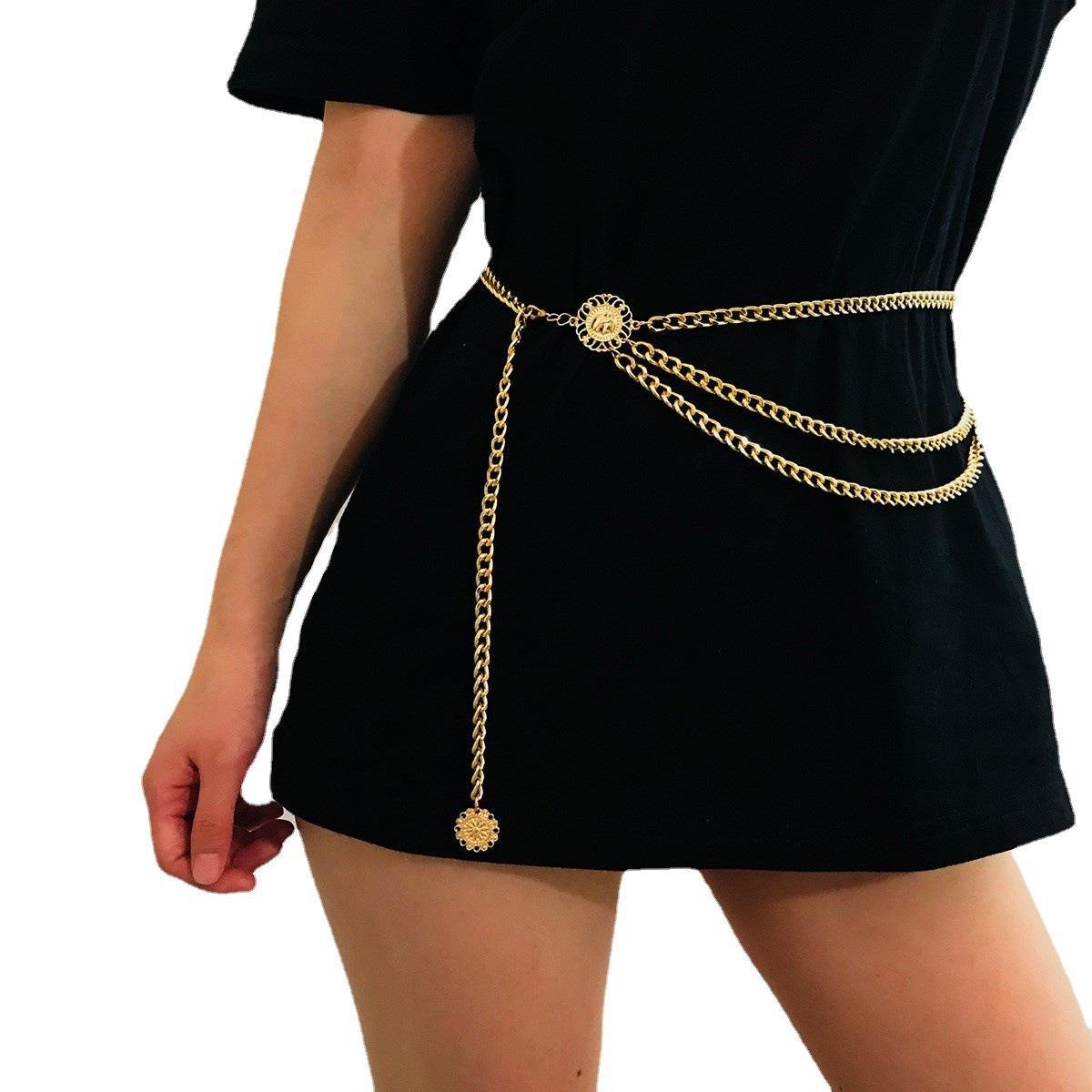 Stainless steel fine jewelry body chain Fashion Belt Hip High Gold Metal Chain classical Chunky Fringes Waist chain for women