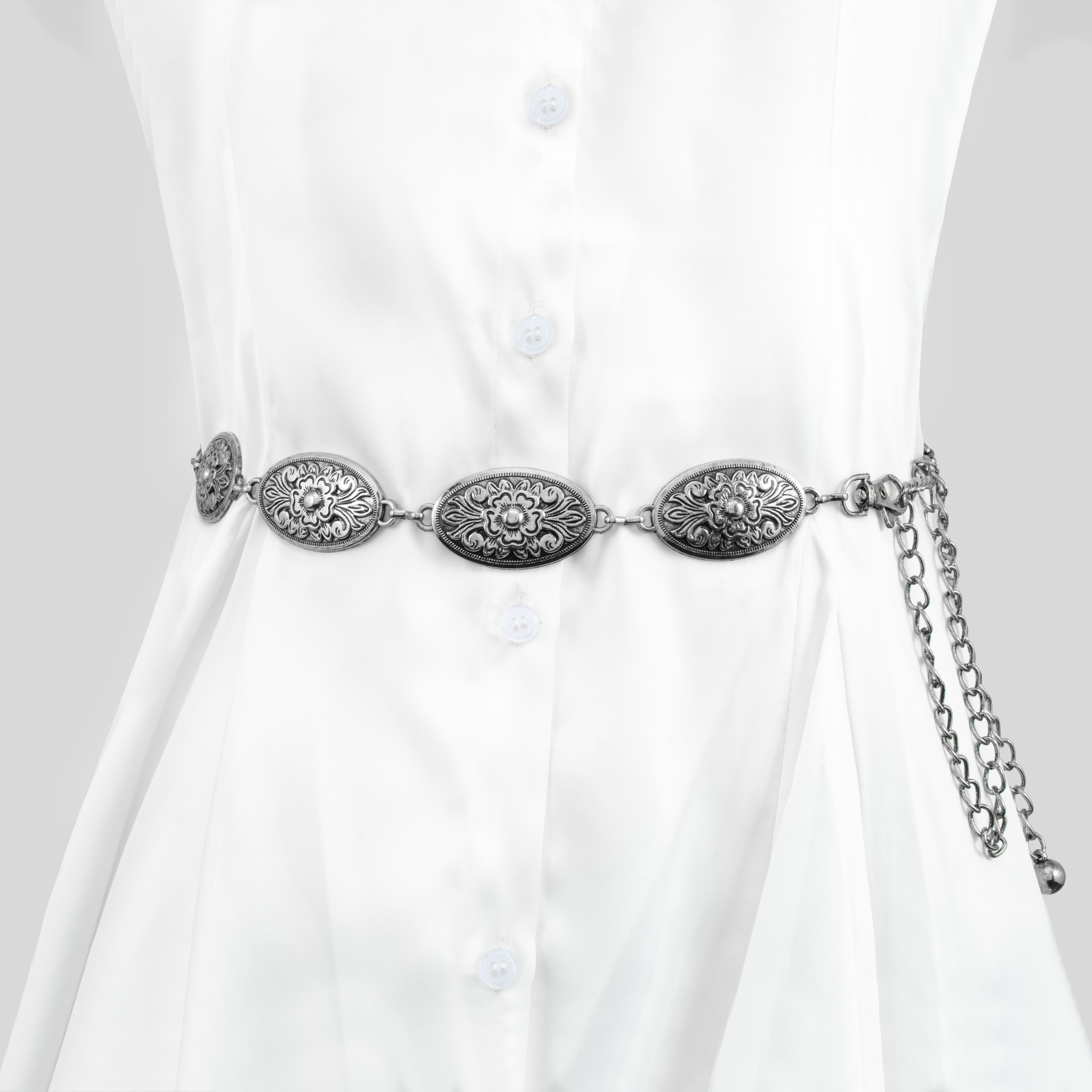 Women Western Chain Belt Adjustable Turquoise silver Metal Waist Chain Belt for Dresses