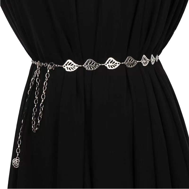 Boho chic retro metal leaf waist chain women sexy dress Fashion embellished belt skirt and blouse