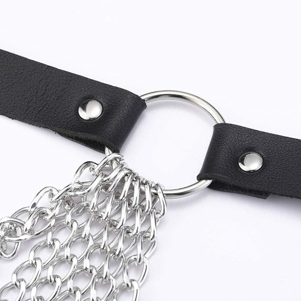 Punk Black Waist Chain Belt Leather Layered Belly Body Chains Rave Body Jewelry Accessories for Women and Girls