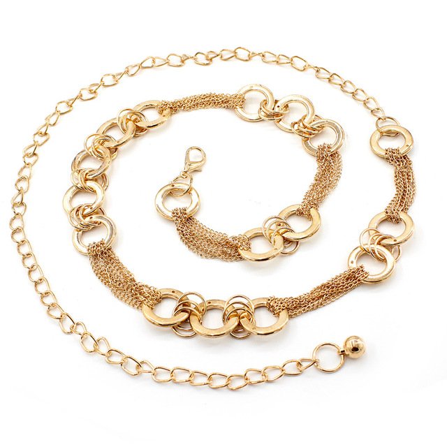 Manufacturer OEM Fashion Thick Ring Chain Belts for Women Lady Fancy Metal Chain Belt
