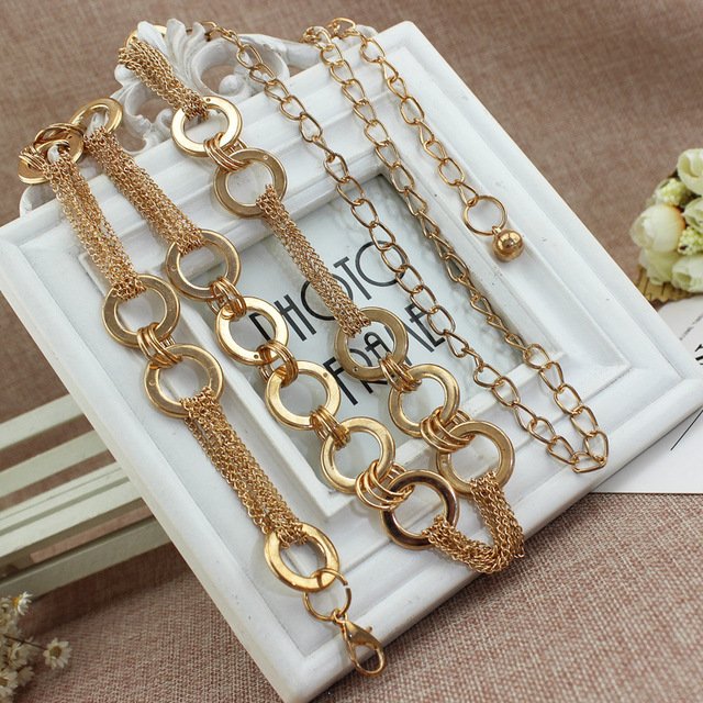 Manufacturer OEM Fashion Thick Ring Chain Belts for Women Lady Fancy Metal Chain Belt