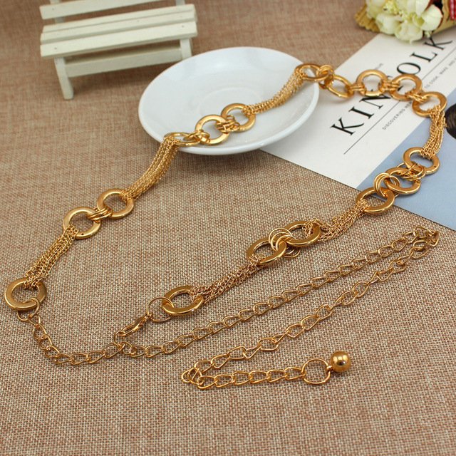 Manufacturer OEM Fashion Thick Ring Chain Belts for Women Lady Fancy Metal Chain Belt