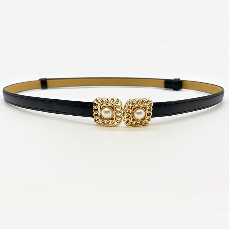 Women's retro chain pearl belt female decorative coat shirt dress metal buckle buckle fine belt fashion belts for ladies