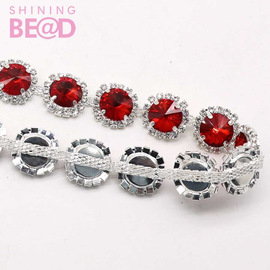 Luxury Large Glass Round Rhinestone Diamond Trim Sew on Crystal Silver Metal Cup Chain DIY Dress Belt Garment Jewelry Making