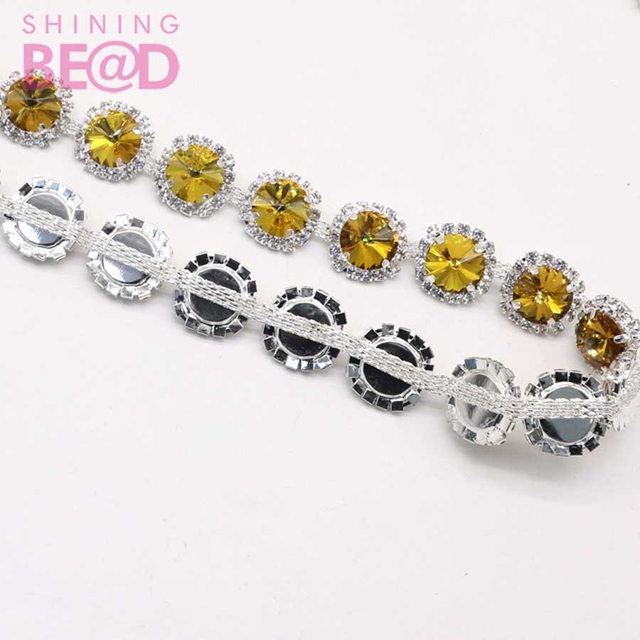 Luxury Large Glass Round Rhinestone Diamond Trim Sew on Crystal Silver Metal Cup Chain DIY Dress Belt Garment Jewelry Making