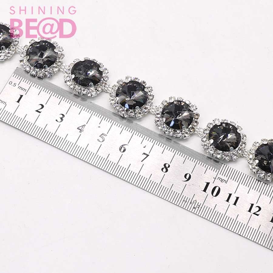 Luxury Large Glass Round Rhinestone Diamond Trim Sew on Crystal Silver Metal Cup Chain DIY Dress Belt Garment Jewelry Making