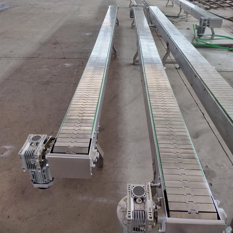 Stainless Steel Flat Table Top Chain Plate Belt Conveyor For Conveying Bottles Cans And Boxes