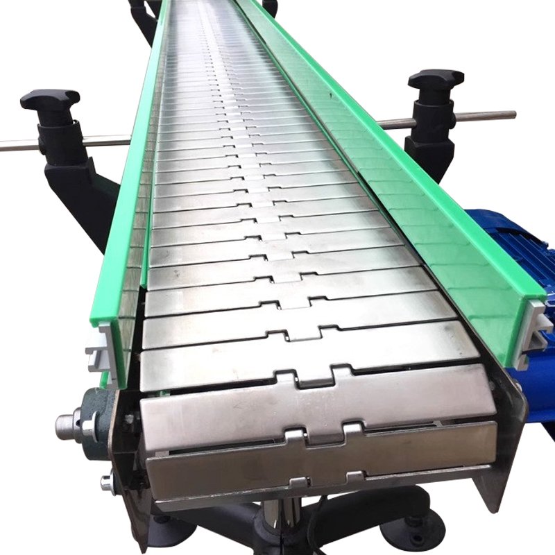 Stainless Steel Flat Table Top Chain Plate Belt Conveyor For Conveying Bottles Cans And Boxes
