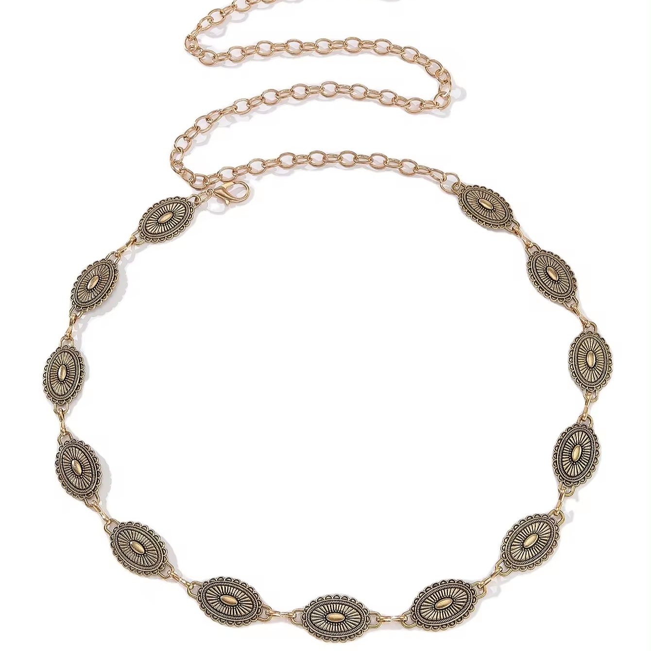 Fashion hot selling women skinny gold plated zinc alloy chain belt