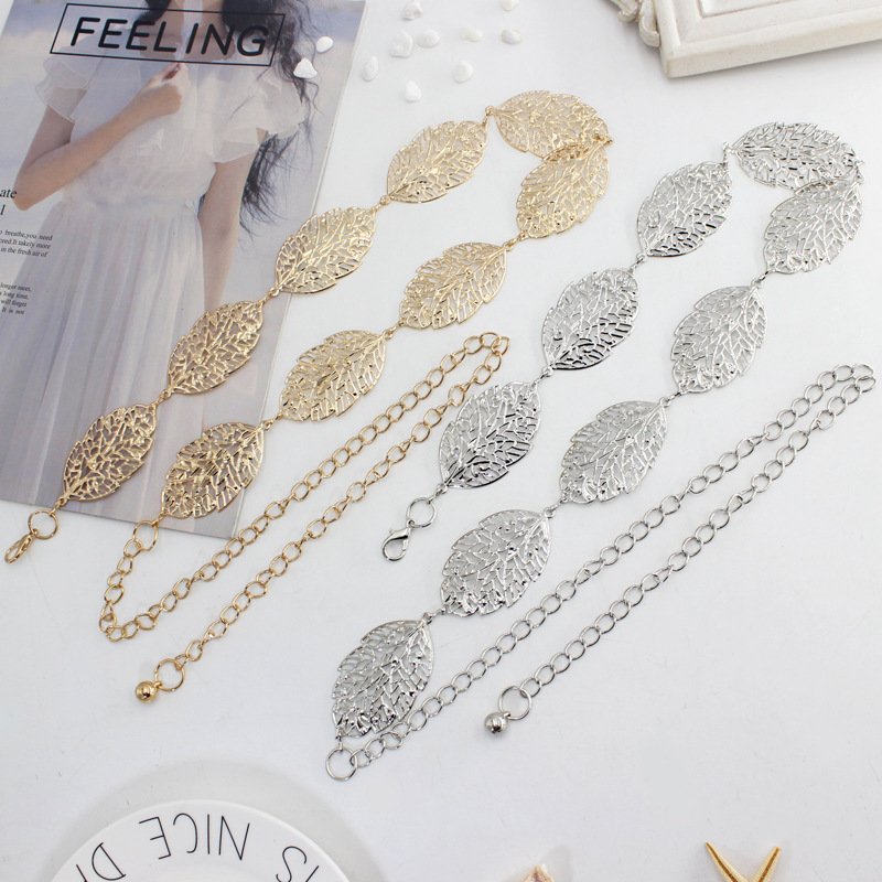 Metal Leaves Hollow Silver Gold Women Chain Belt Ladies Dress Decorative Waistband