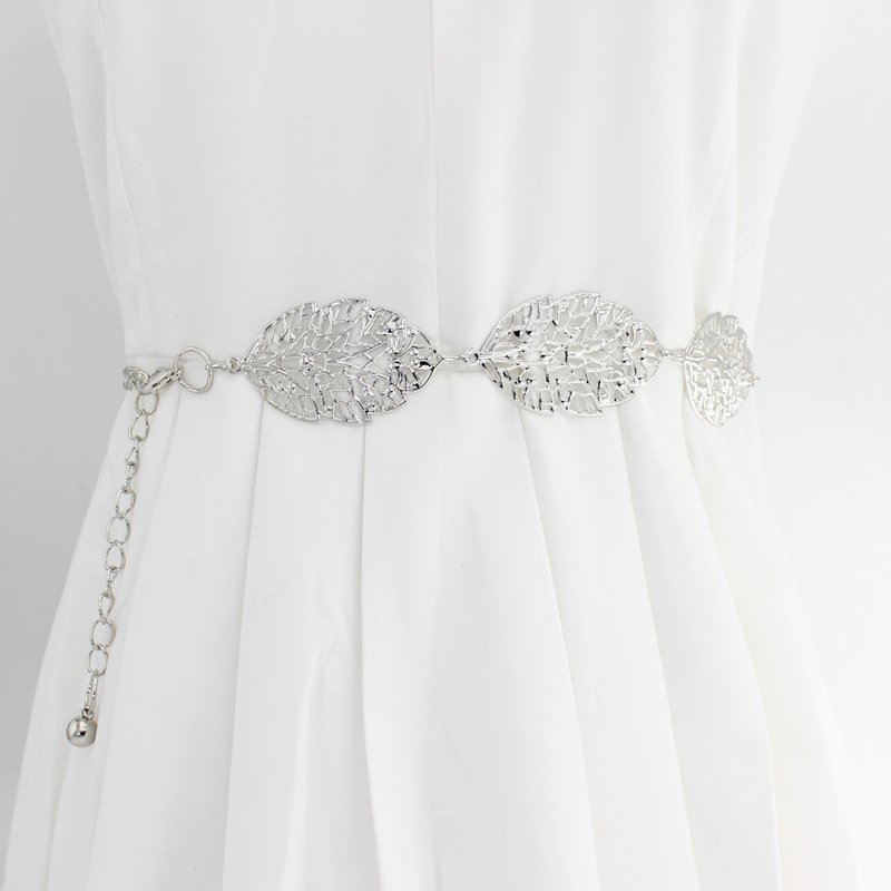 Metal Leaves Hollow Silver Gold Women Chain Belt Ladies Dress Decorative Waistband