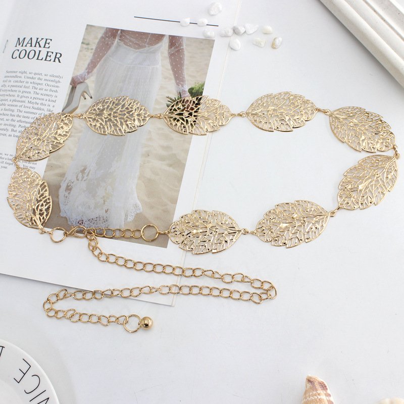 Metal Leaves Hollow Silver Gold Women Chain Belt Ladies Dress Decorative Waistband