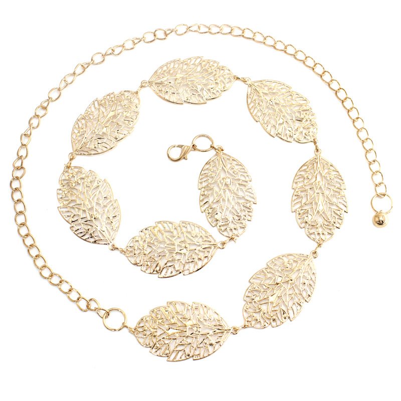 Metal Leaves Hollow Silver Gold Women Chain Belt Ladies Dress Decorative Waistband