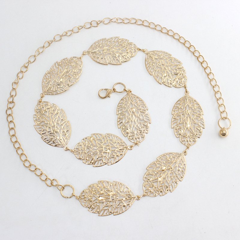Metal Leaves Hollow Silver Gold Women Chain Belt Ladies Dress Decorative Waistband