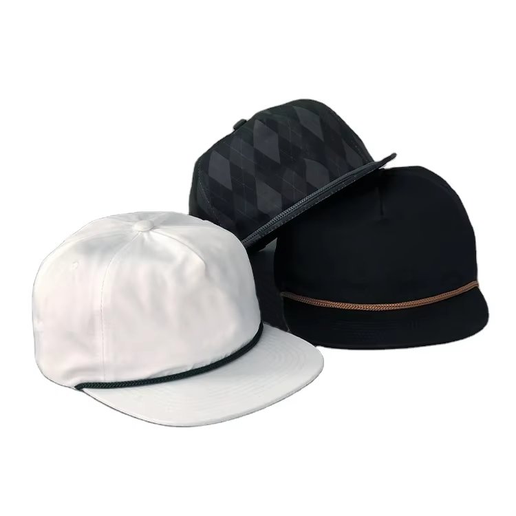 DATOU Custom Rope Mens Womens Outdoor Golf Cap 5-Panel Adjustable Snapback Hat Flat Bill Laser Perforated Hat