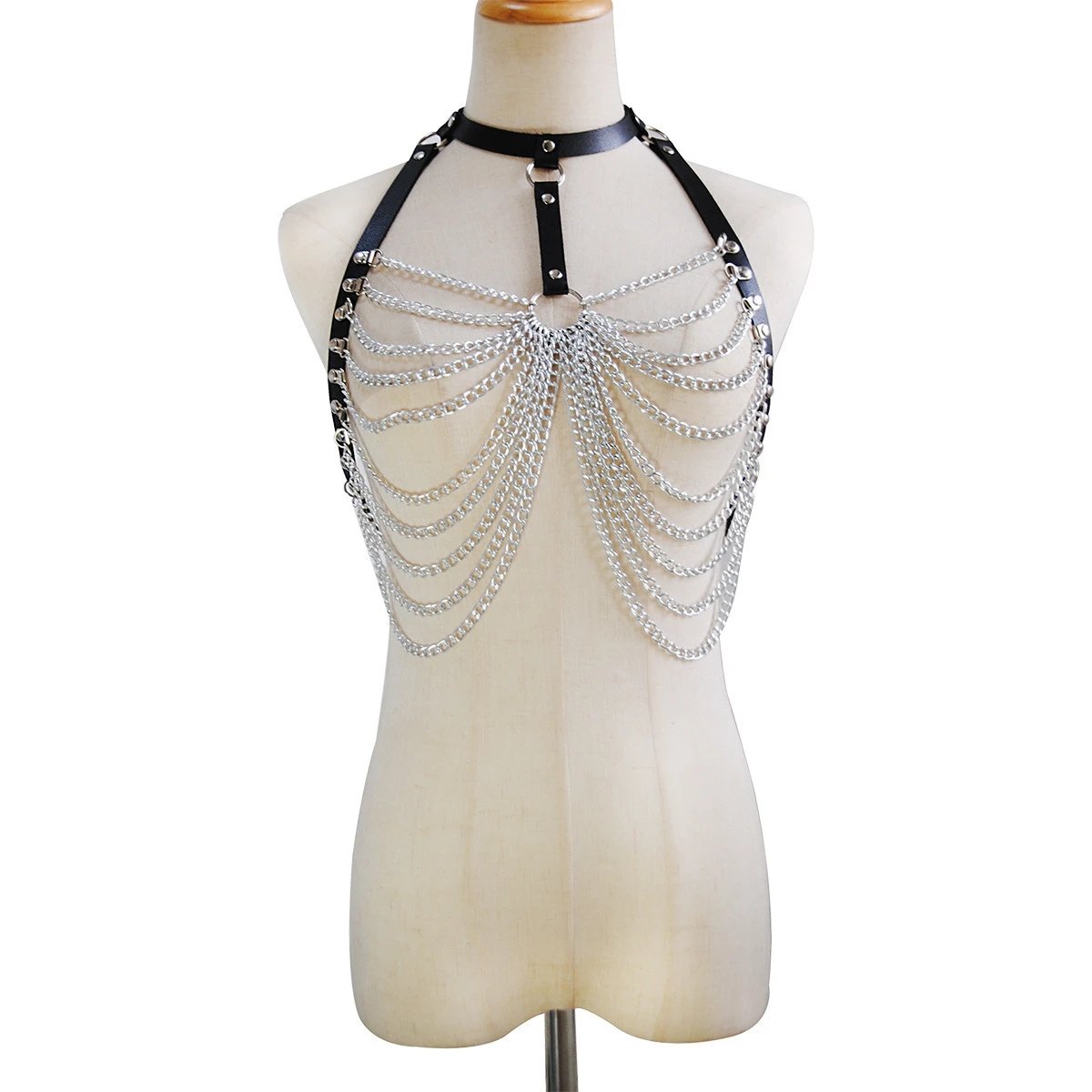 Sexy Body Harness Woman Multilayer Alloy Chain Top Punk Rock Leather Belt Club Festival Fashion Jewelry Goth Accessories