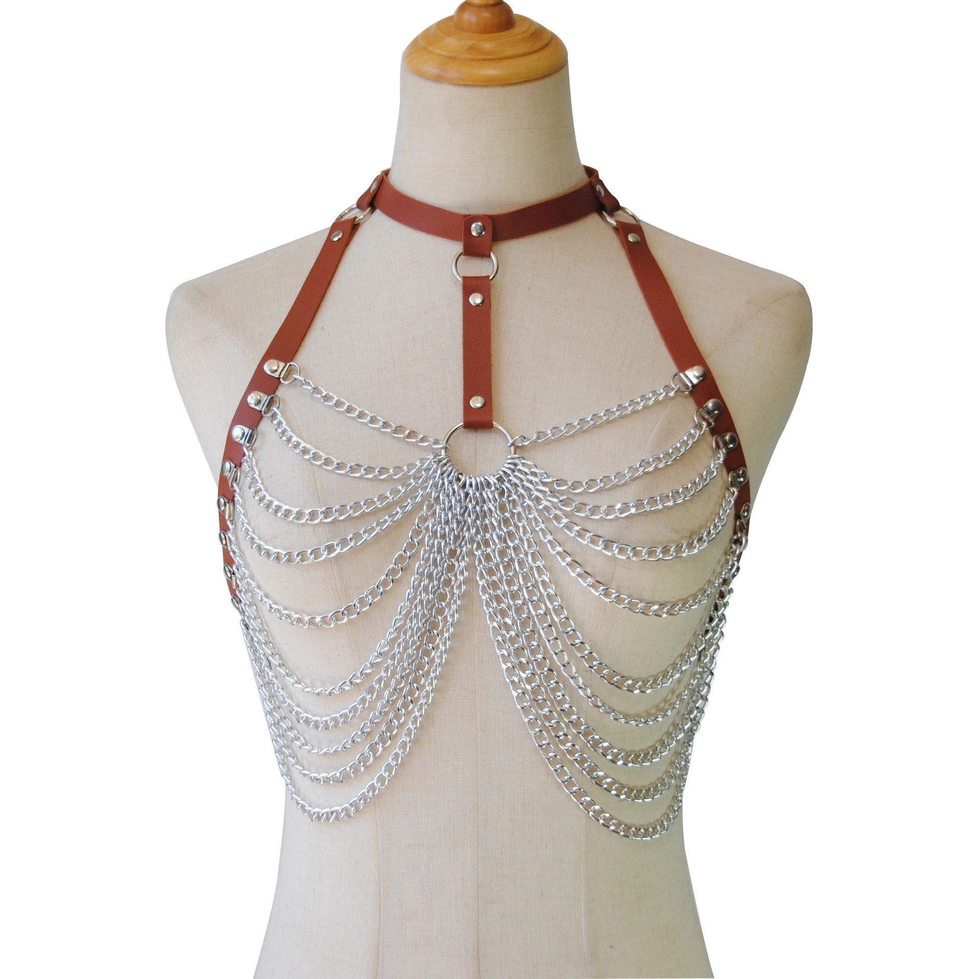 Sexy Body Harness Woman Multilayer Alloy Chain Top Punk Rock Leather Belt Club Festival Fashion Jewelry Goth Accessories