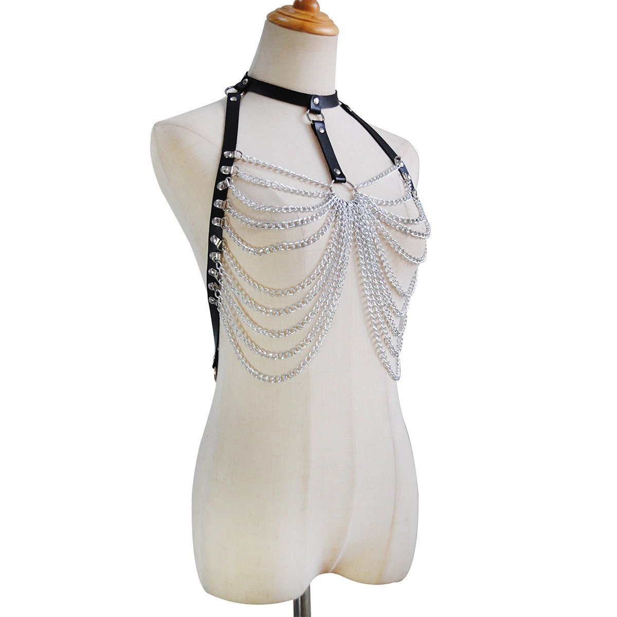 Sexy Body Harness Woman Multilayer Alloy Chain Top Punk Rock Leather Belt Club Festival Fashion Jewelry Goth Accessories