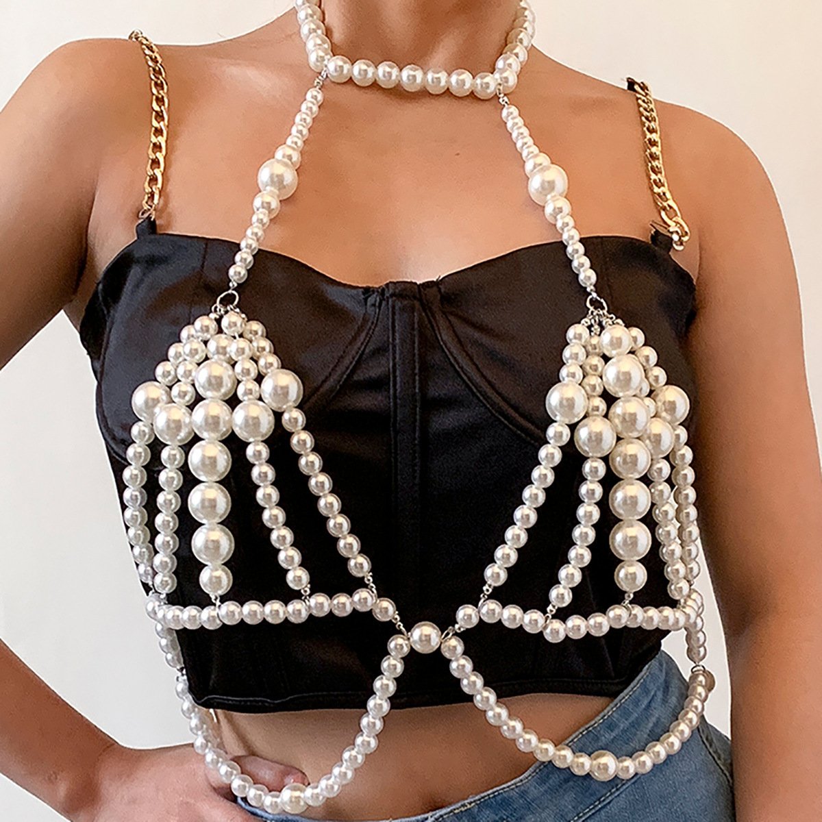 2024 Sexy Simple Multi-Layer Pearl Body Chain Women's Trend Bikini Large Pearl Bead Chain Waist Chain For Women