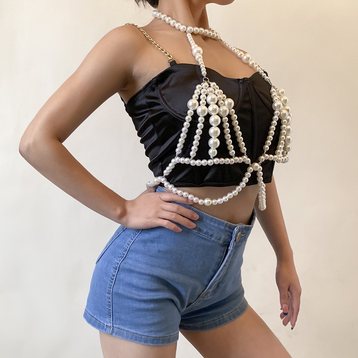 2024 Sexy Simple Multi-Layer Pearl Body Chain Women's Trend Bikini Large Pearl Bead Chain Waist Chain For Women