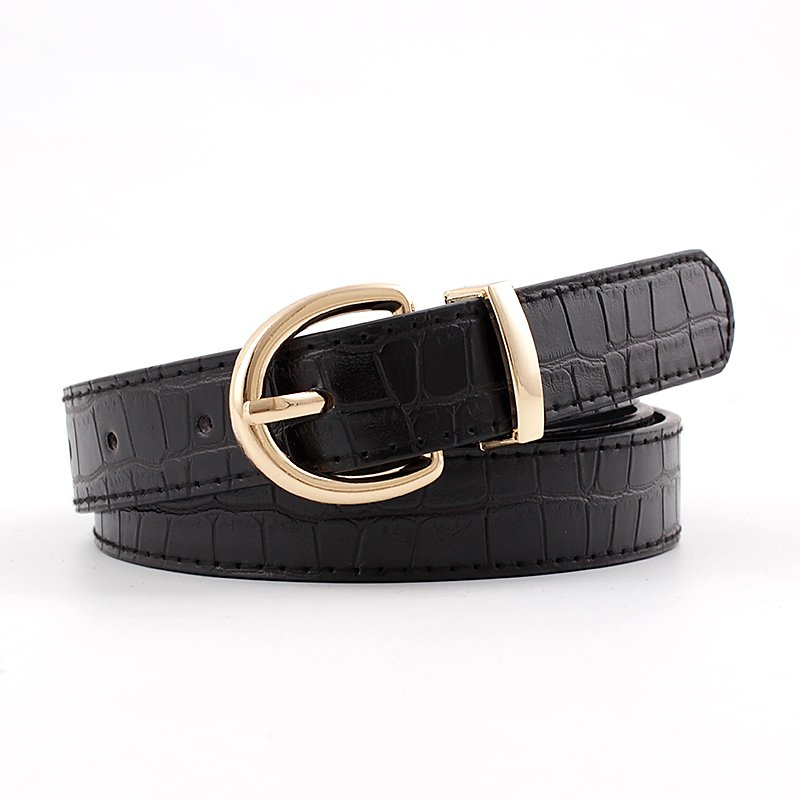 2021 Spring Fashion Women Girls Luxury Crocodile Leather Belts For Jeans With Golden Half Round Buckle