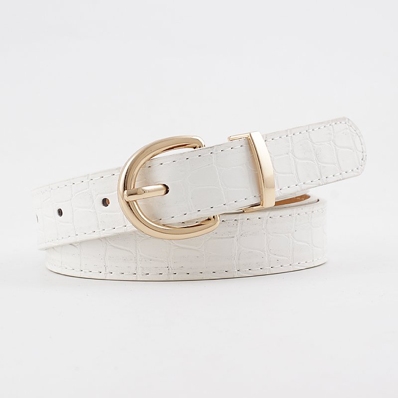2021 Spring Fashion Women Girls Luxury Crocodile Leather Belts For Jeans With Golden Half Round Buckle