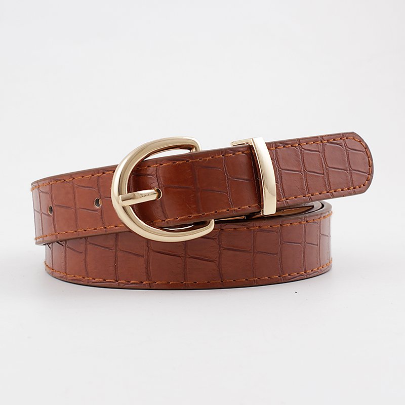 2021 Spring Fashion Women Girls Luxury Crocodile Leather Belts For Jeans With Golden Half Round Buckle