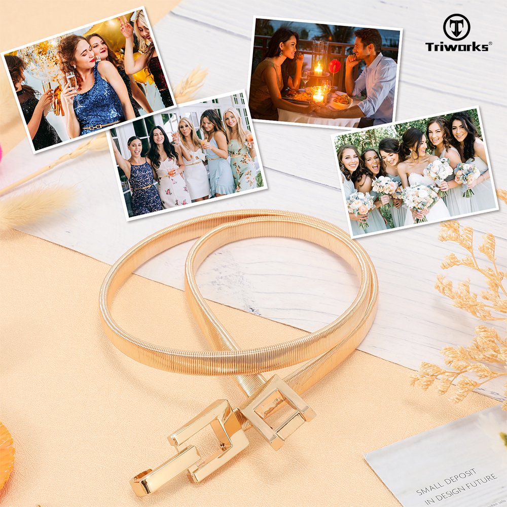 Elastic Women Belts Gold White Chain Waist Belts Metal Plate Female Dress Belts Ladies Thin Stretch Waistband Ceinture Femme