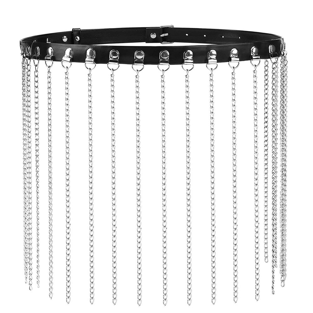 Punk Gothic Chain Tassel PU Leather Waist Chain Sexy Women Binding Belt Back Body Chain