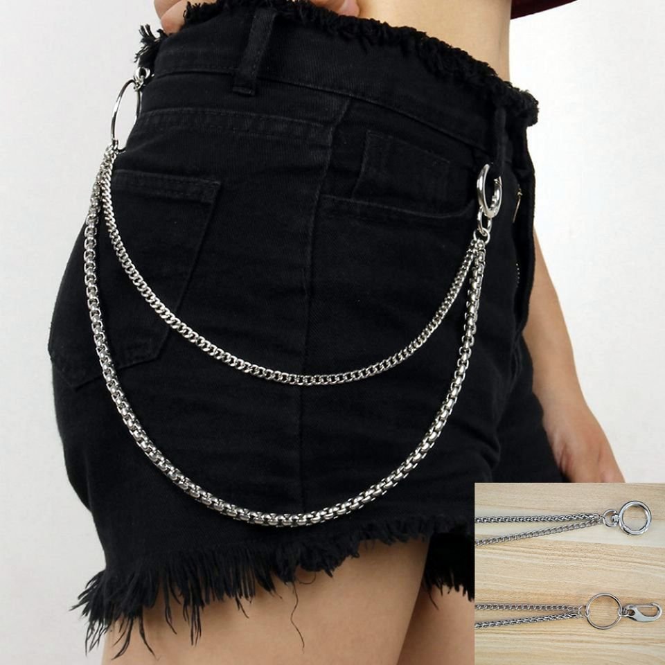 Simple and Versatile Design Three Layers Metal Waist Chain Belt Jeans Chains Men Women Pants Chain