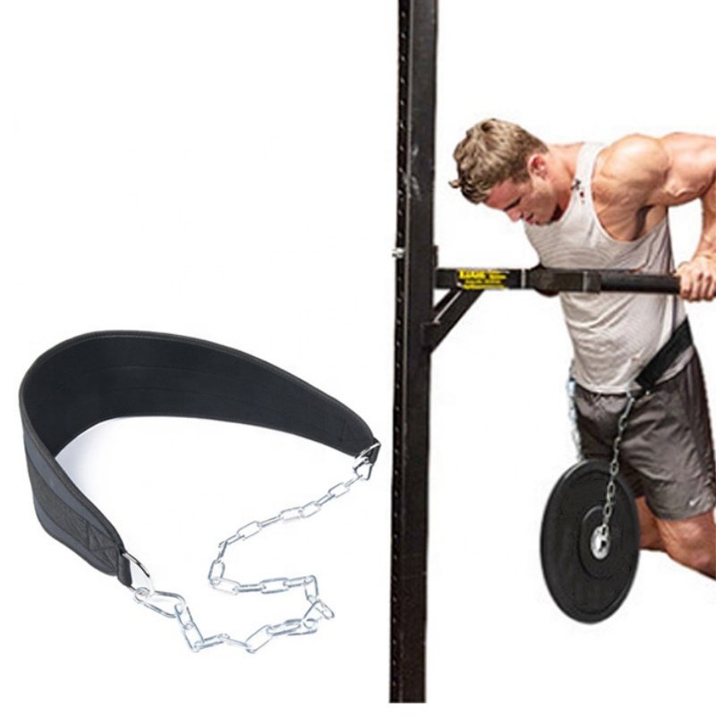 Exercise Pull-up Weight Lifting Muscle Sweat Support Waist Adjustable Comfort Fabric Hip Thrust Dipping Belt With Chain