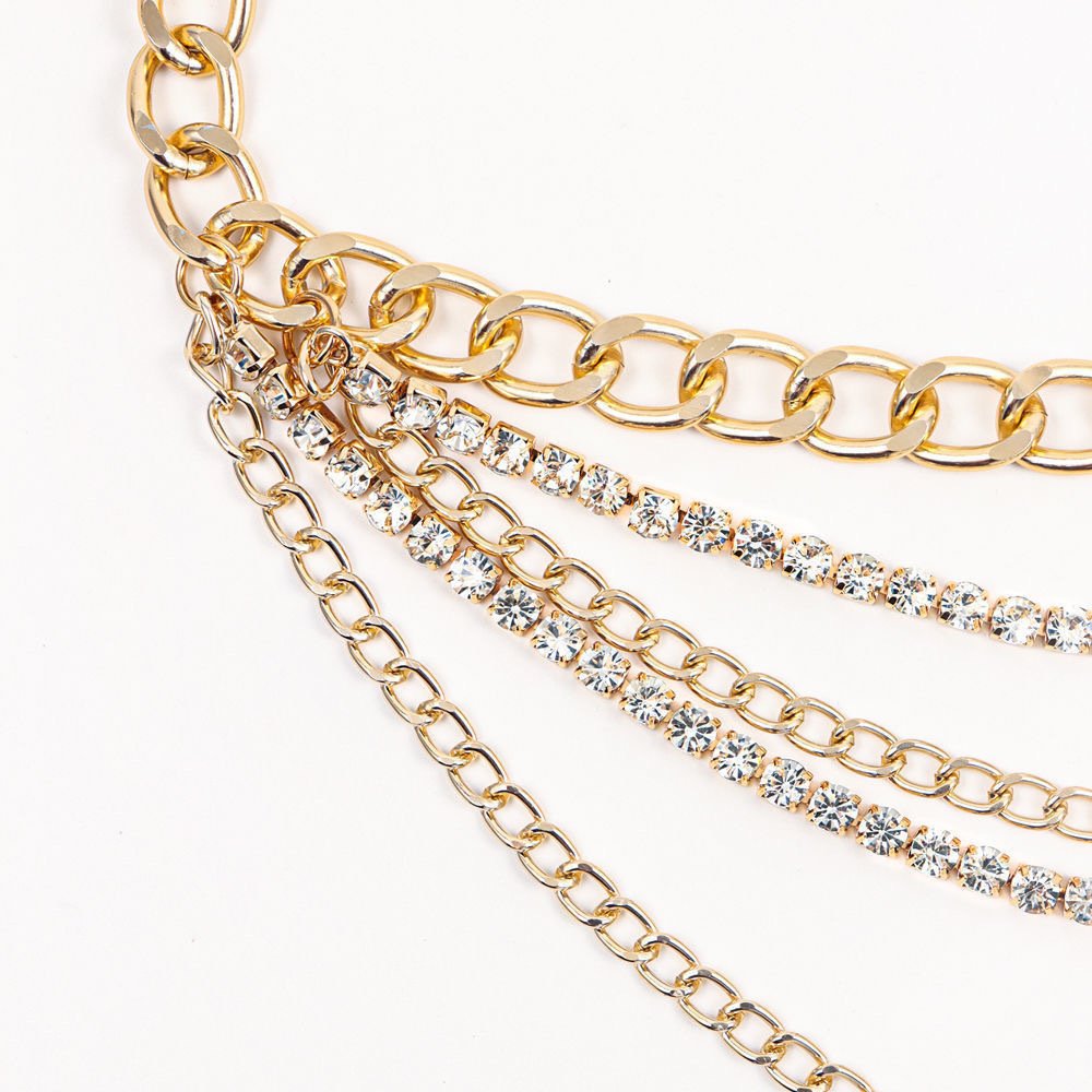 Fashion Women Metal Belts Chain Chunky Belly Multi Layer Crystal Rhinestone Waist Belt