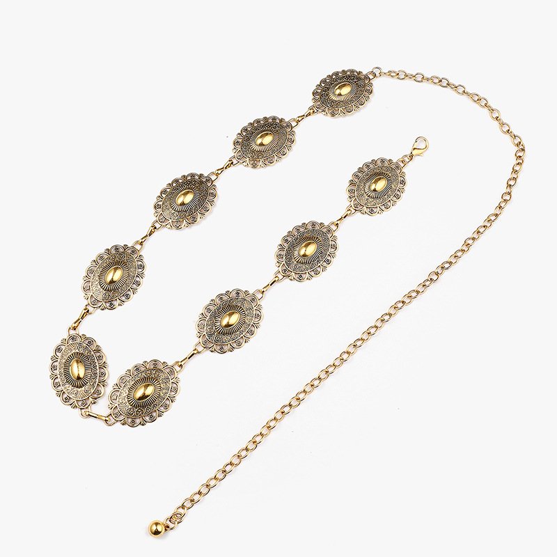 Wholesale Adjustable Ladies Womens Dress Houlite Waist Chain Belt Flower Shaped Trendy Fashion Boho Metal Waist Belt