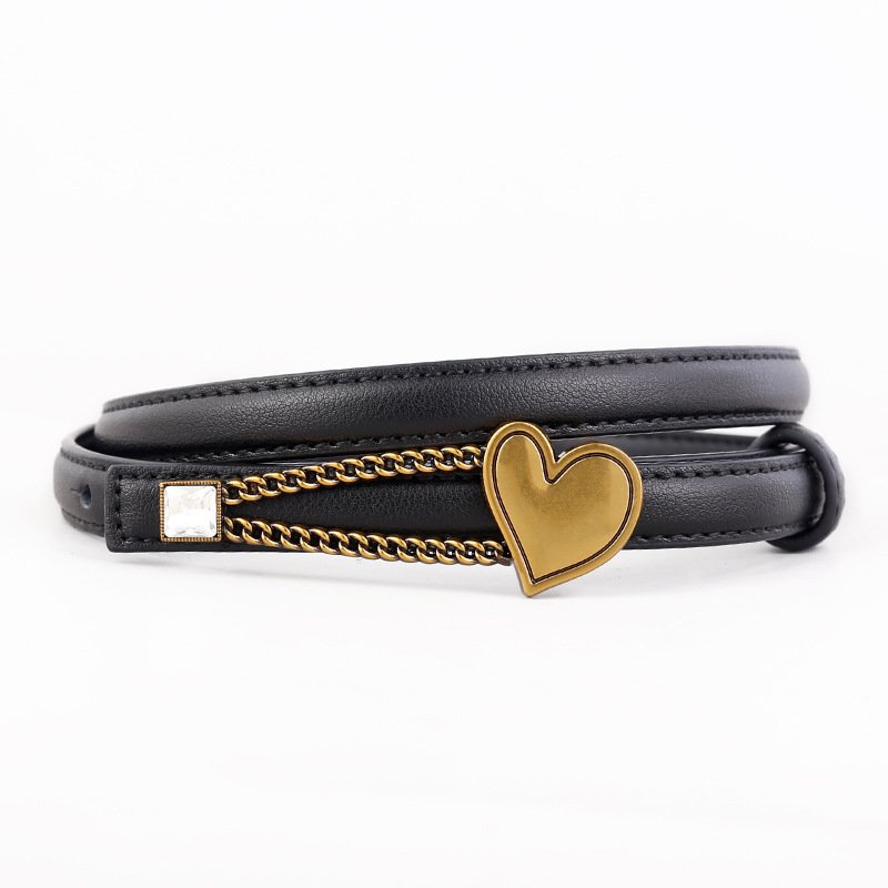 Belt women 2024 new love chain fashionable all-match genuine leather thin belt