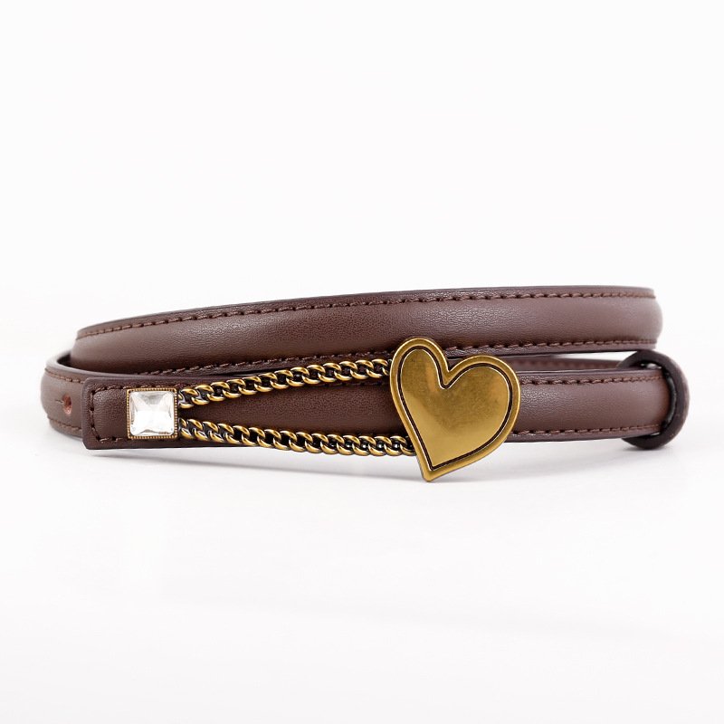 Belt women 2024 new love chain fashionable all-match genuine leather thin belt
