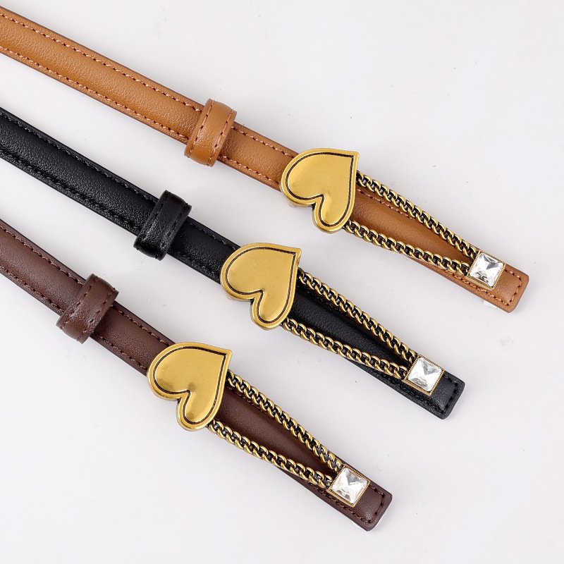Belt women 2024 new love chain fashionable all-match genuine leather thin belt
