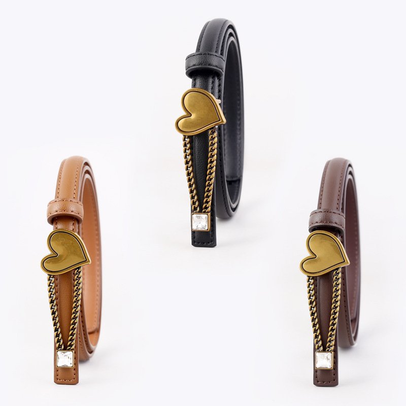 Belt women 2024 new love chain fashionable all-match genuine leather thin belt