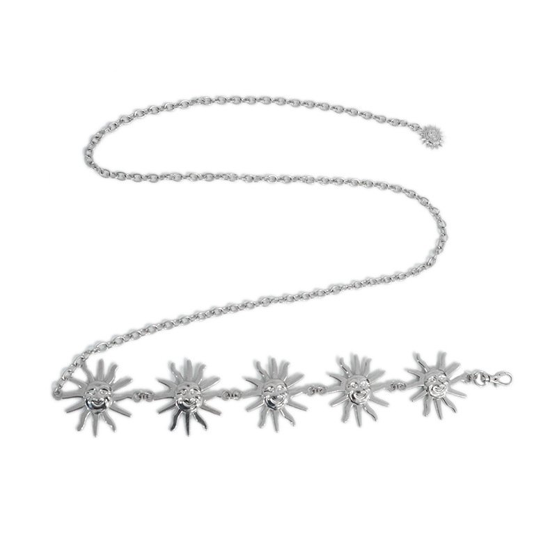 2024 New Personality Chain Belt Metal Sun Smiley Decoration Waist Chain Ladies Skirt Belt