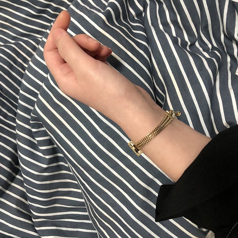 Minimalist punk jewelry women stainless steel 18k gold multi-layer belt buckle charm watch hand bangle bracelets