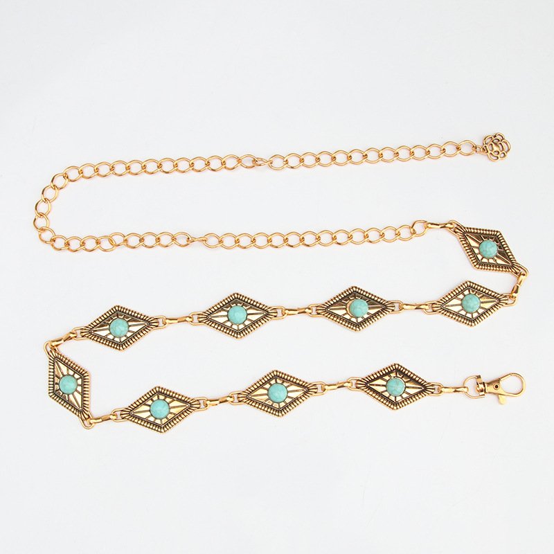 2024 New designer fashion retro-decorative gold diamond pearl turquoise ladies dress chain belt women waist metal belt chains