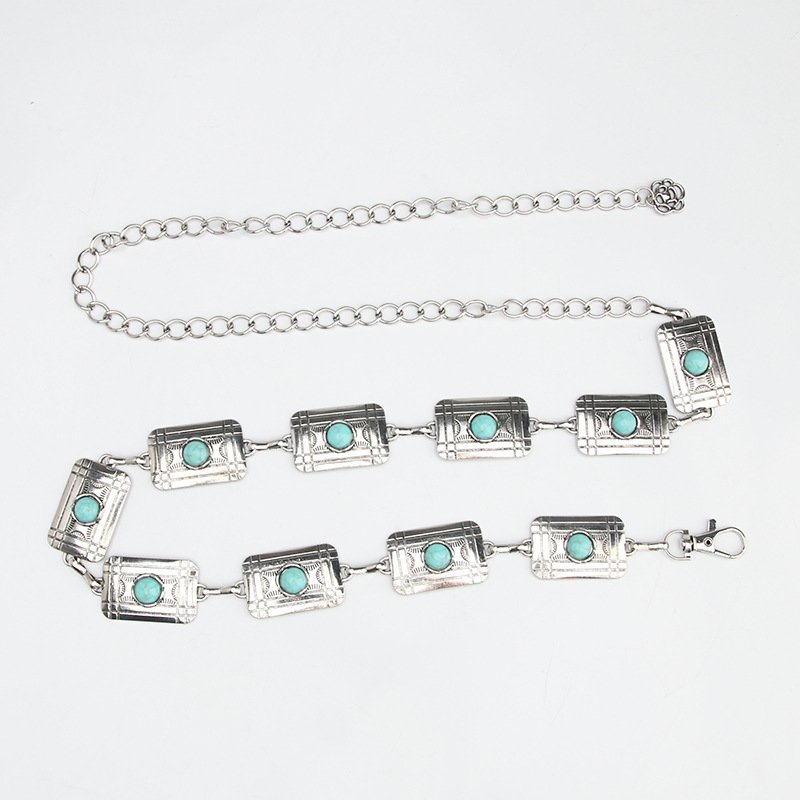 2024 New designer fashion retro-decorative gold diamond pearl turquoise ladies dress chain belt women waist metal belt chains