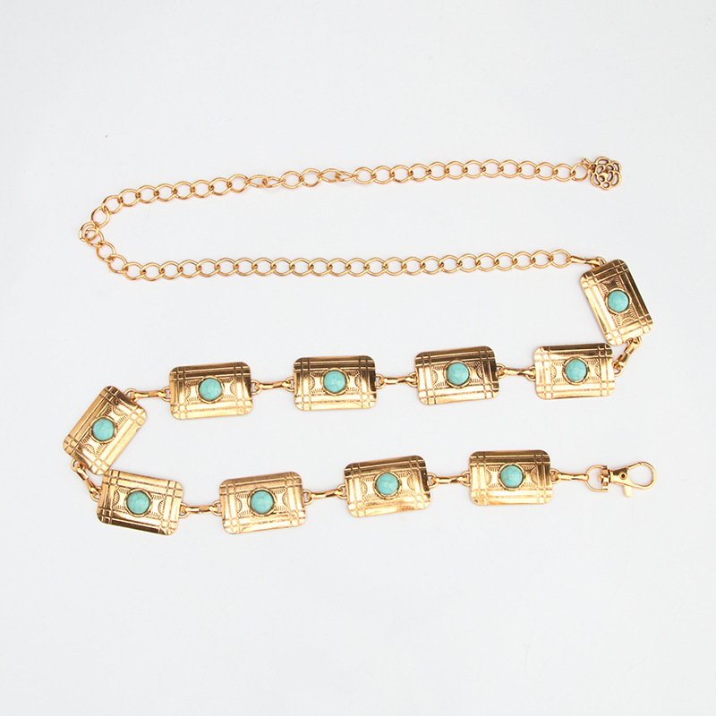 2024 New designer fashion retro-decorative gold diamond pearl turquoise ladies dress chain belt women waist metal belt chains