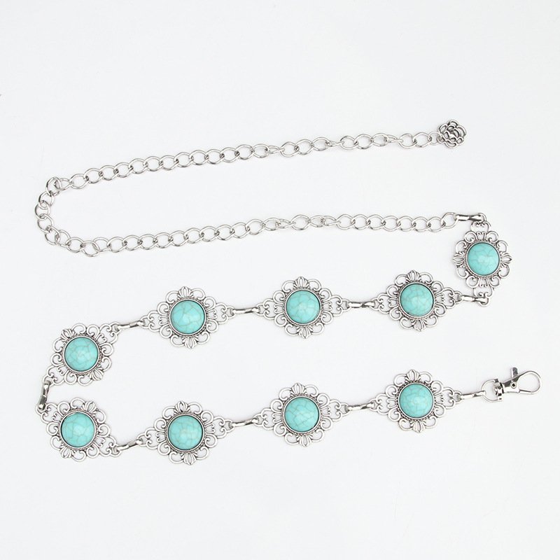 2024 New designer fashion retro-decorative gold diamond pearl turquoise ladies dress chain belt women waist metal belt chains