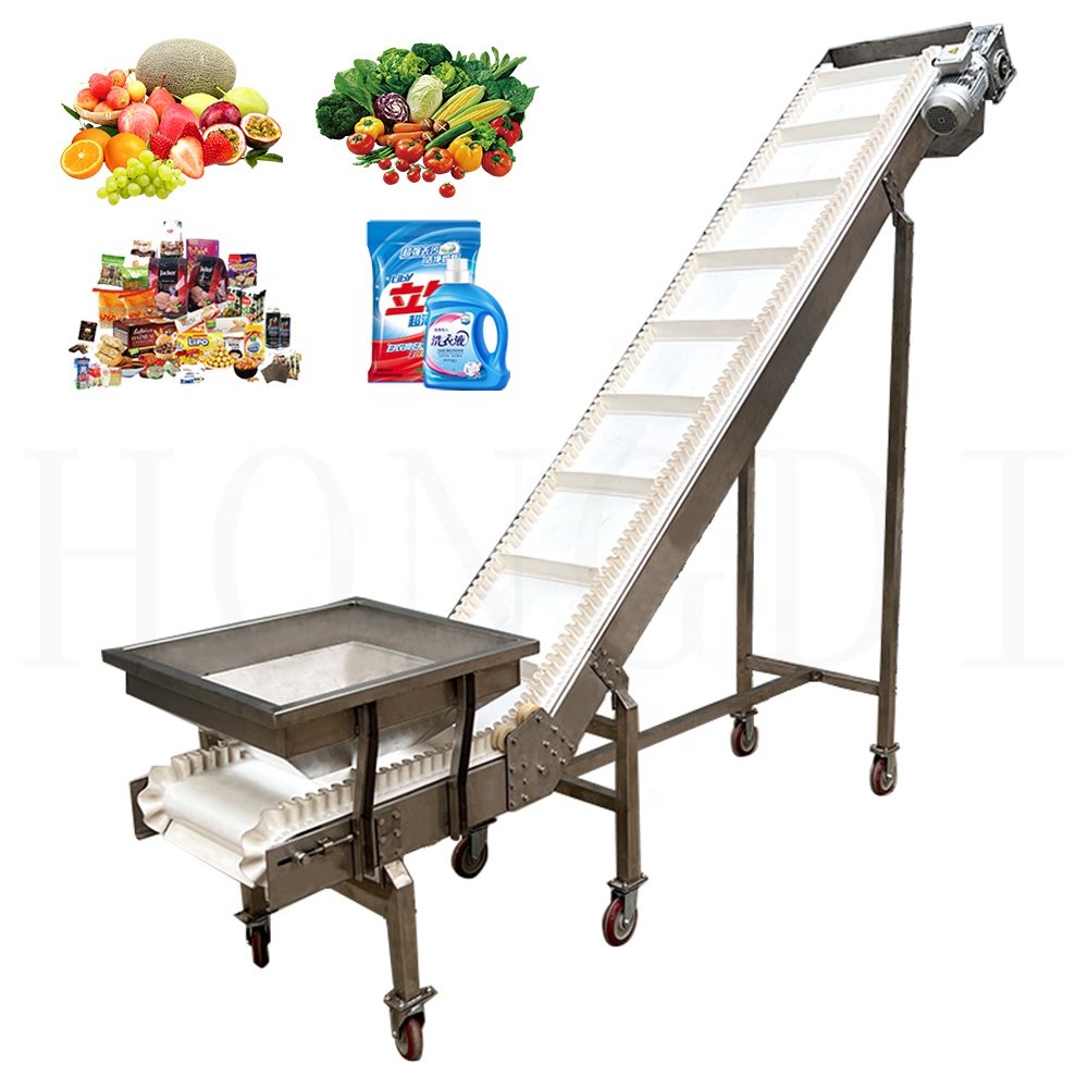 Elevating hopper lifting conveyor for fruit and vegetable processing elevator stainless steel chain plate elevator