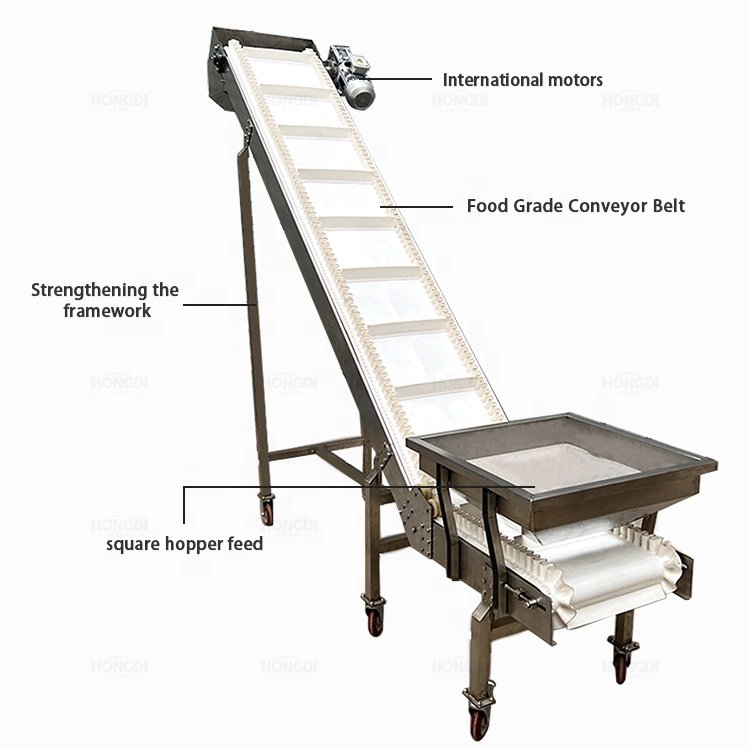 Elevating hopper lifting conveyor for fruit and vegetable processing elevator stainless steel chain plate elevator