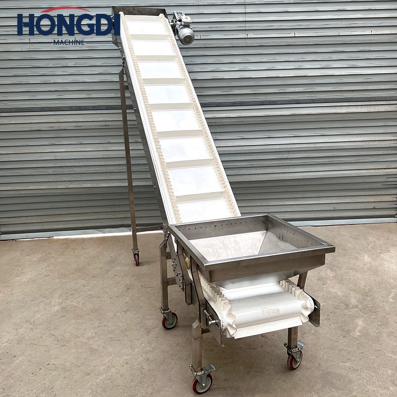 Elevating hopper lifting conveyor for fruit and vegetable processing elevator stainless steel chain plate elevator